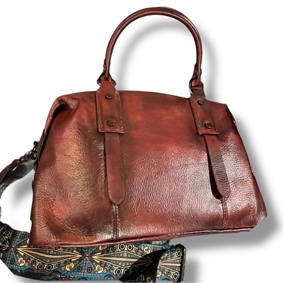 Mahogany LEATHER doctor bag/handbag. Versatile styling w/scarf shoulder strap. - Picture 8 of 13